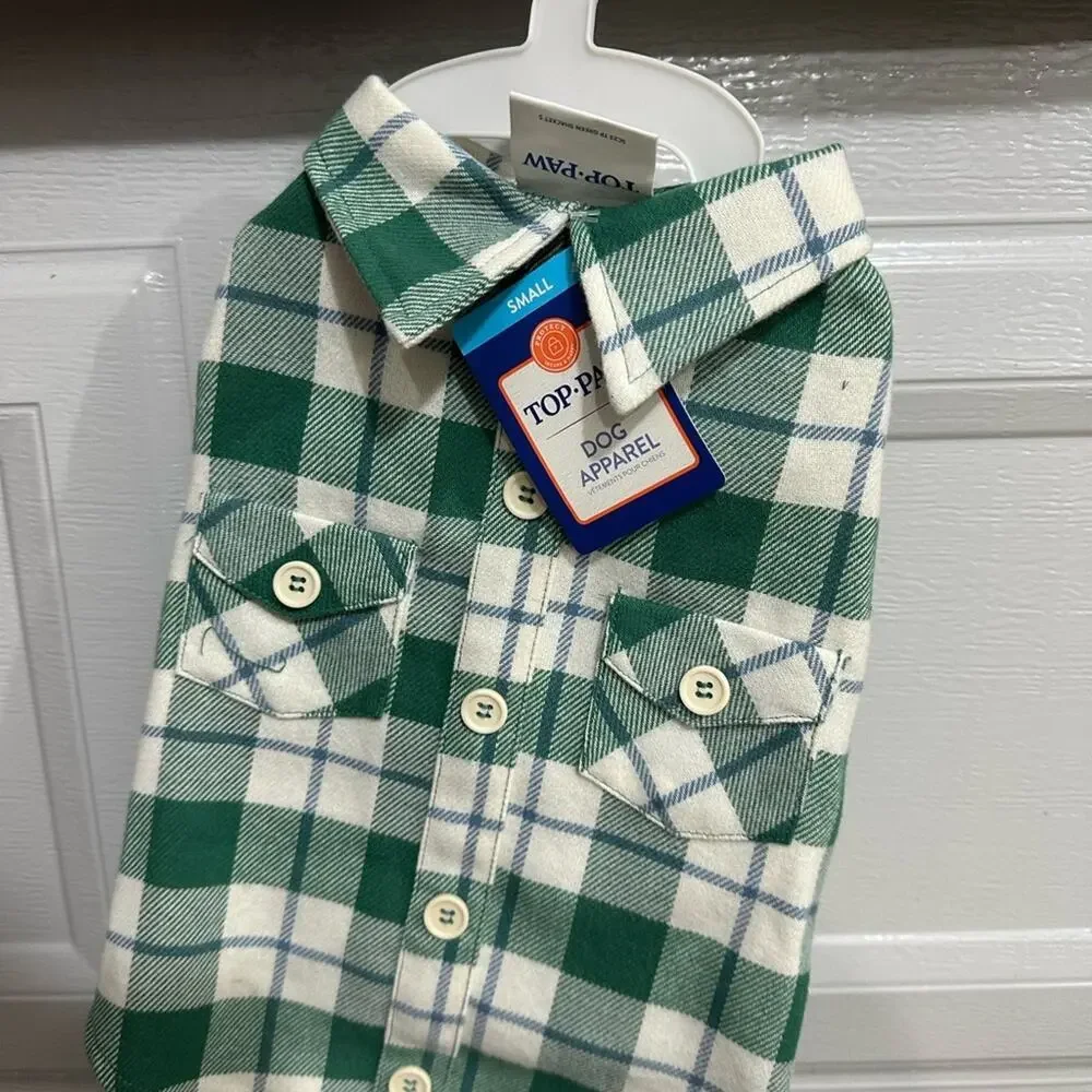 Top Paw Green and Blue Shacket Plaid Dog Shirt - S